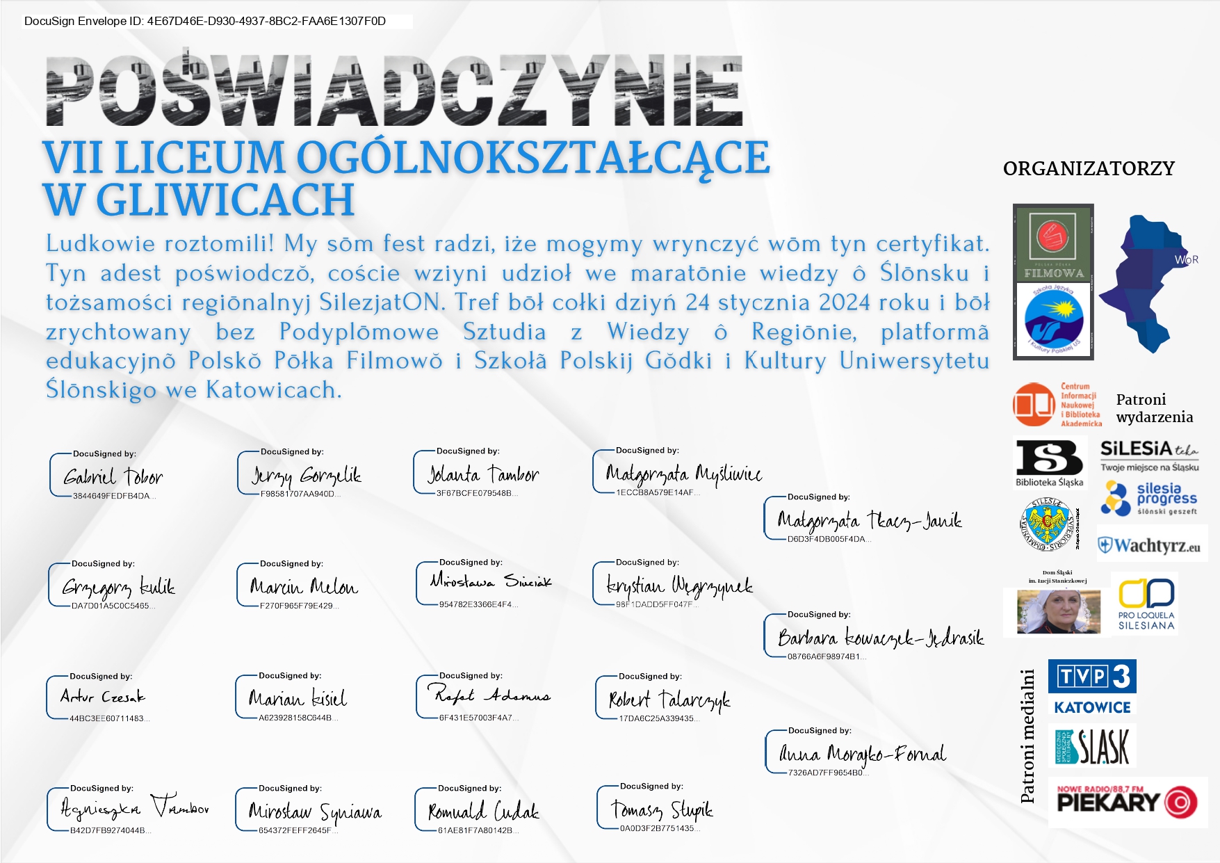 SILEZJATON zaswiadczenie